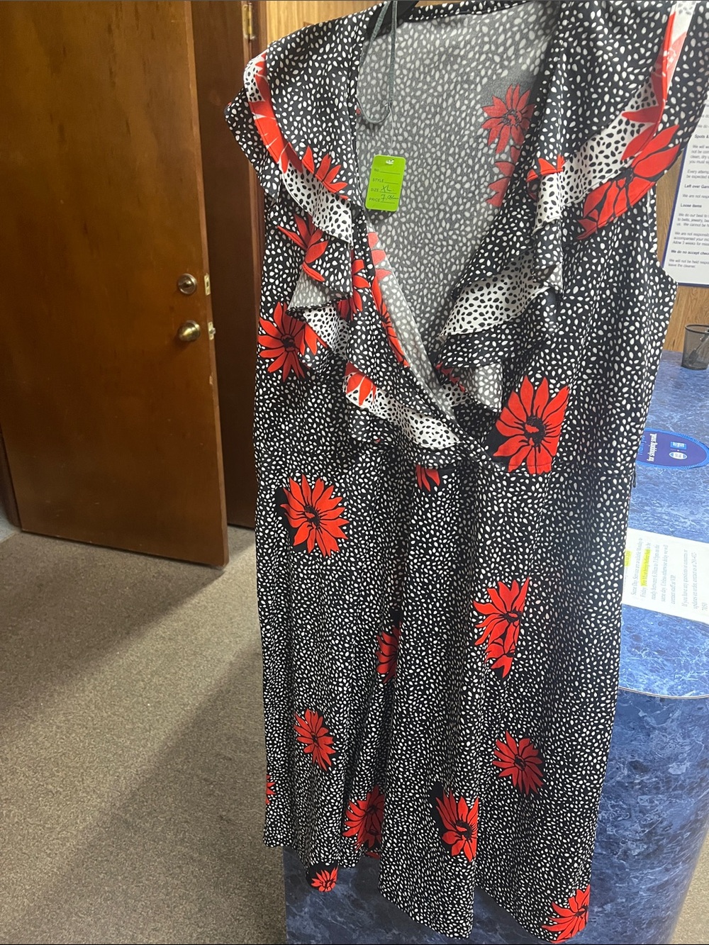 Source Unknown Black & Red Floral Ruffled Wrap Dress